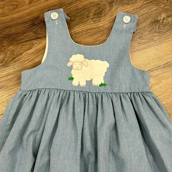 Vintage Kelly’s Kids Light Wash Denim Style Jean Dress with Lamb Size 5 Girls - Picture 3 of 9